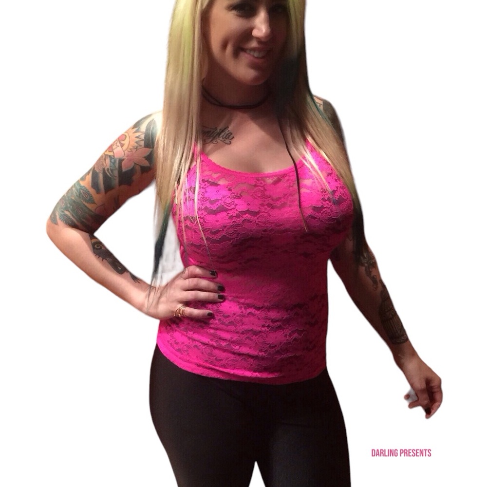 Lace Tank Top Women Color Barbie Pink Size M